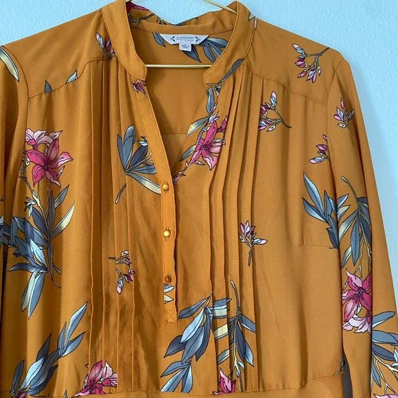 Nanette Lepore Midi Dress Button Front Size 8 Floral Long Sleeve - Picture 5 of 10